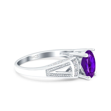 Oval Art Deco Wedding Engagement Ring Simulated Amethyst CZ 925 Sterling Silver